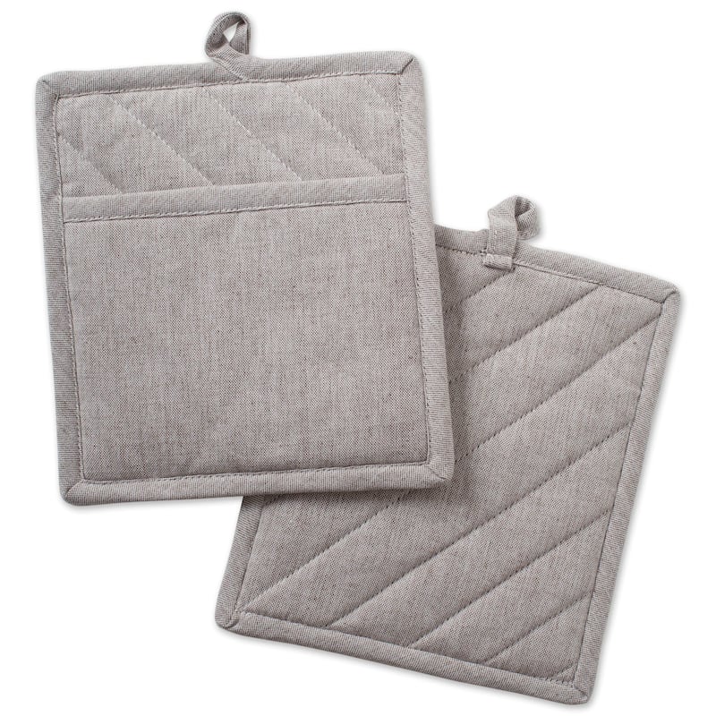 DII Solid Chambray Potholder Set (Set of 2) - Stone - Potholder Set