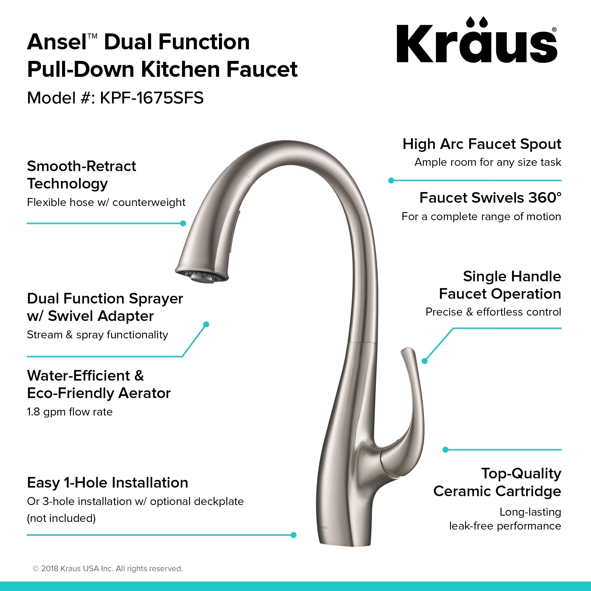 KRAUS KPF-1675MB Ansel Dual Dual Function Pull-Down Kitchen Faucet