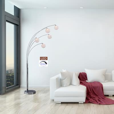 Artiva USA Quan 84" 5-Arch Crystal Ball LED Floor Lamp with Dimmer