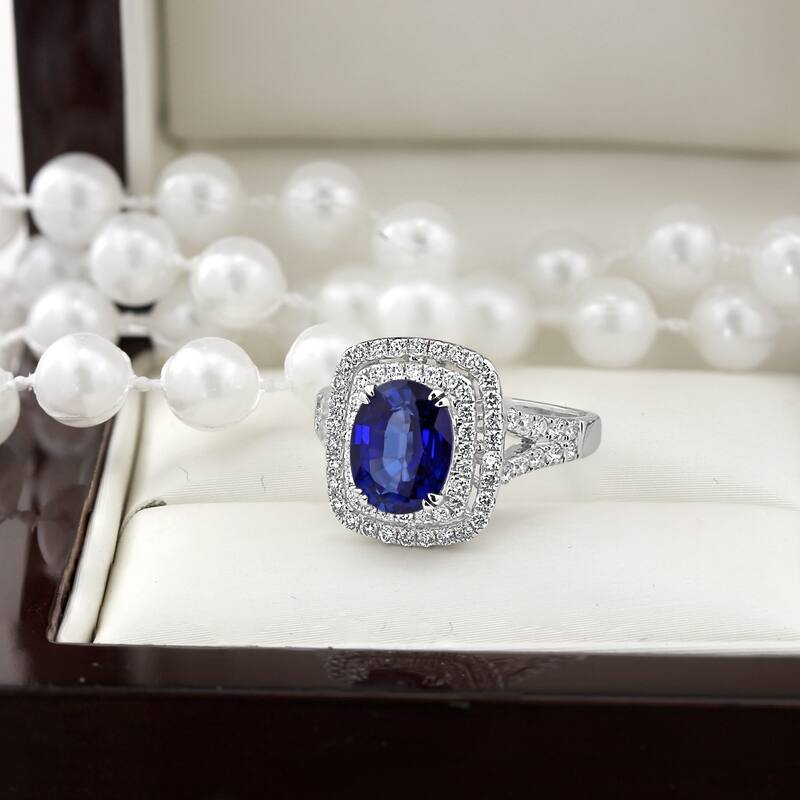Auriya Vintage 2 1/2ct Oval-cut Blue Sapphire and 5/8ctw Halo Diamond Engagement Ring 18K Gold