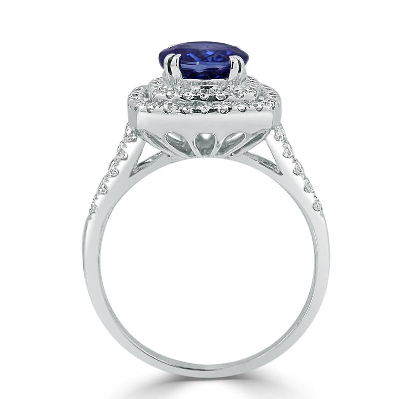 Auriya Vintage 2 1/2ct Oval-cut Blue Sapphire and 5/8ctw Halo Diamond Engagement Ring 18K Gold