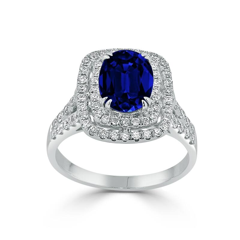 Auriya Vintage 2 1/2ct Oval-cut Blue Sapphire and 5/8ctw Halo Diamond Engagement Ring 18K Gold