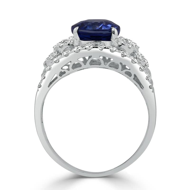 Auriya 8 1/3ct Oval-cut Blue Sapphire and 1 1/3ctw Pave Diamond Ring 18K Gold