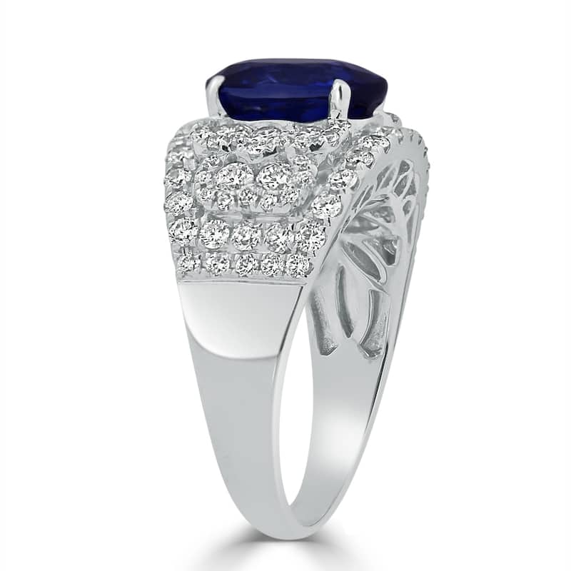 Auriya 8 1/3ct Oval-cut Blue Sapphire and 1 1/3ctw Pave Diamond Ring 18K Gold
