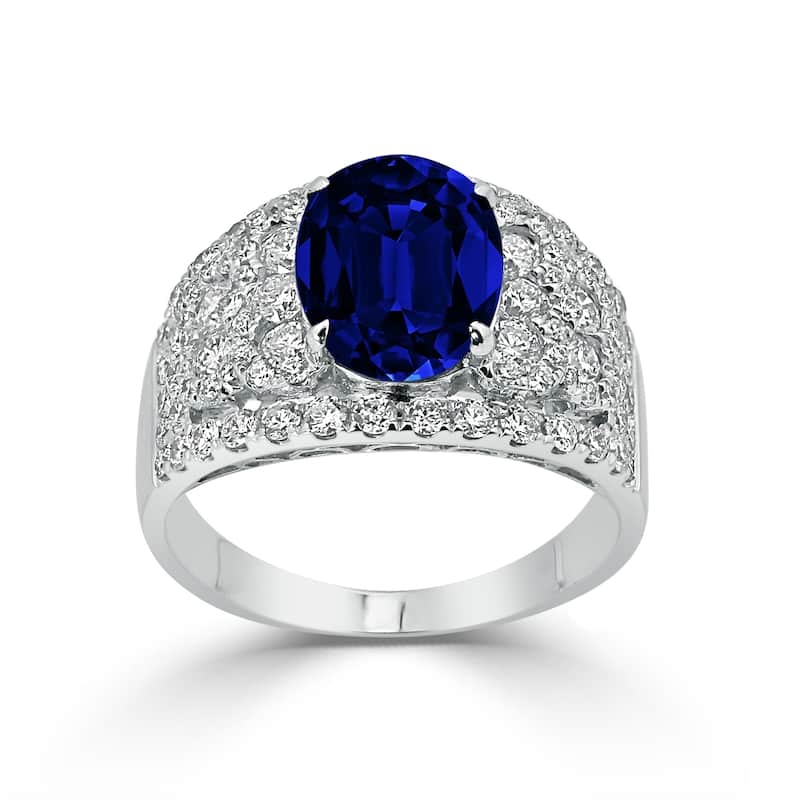 Auriya 8 1/3ct Oval-cut Blue Sapphire and 1 1/3ctw Pave Diamond Ring 18K Gold