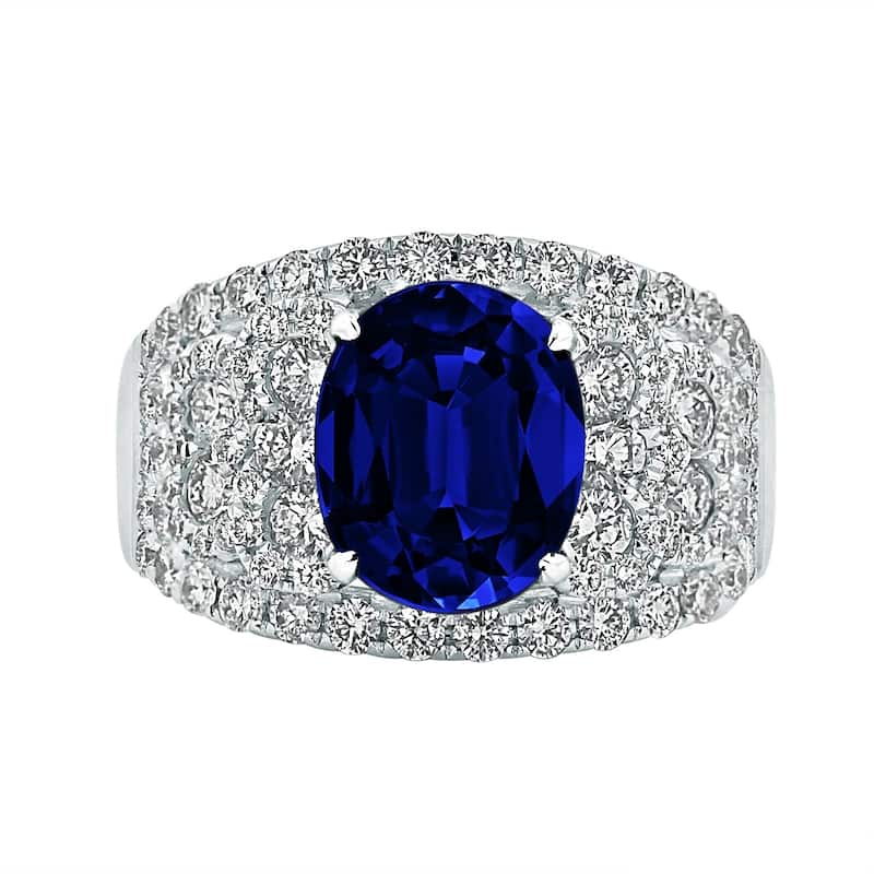 Auriya 8 1/3ct Oval-cut Blue Sapphire and 1 1/3ctw Pave Diamond Ring 18K Gold