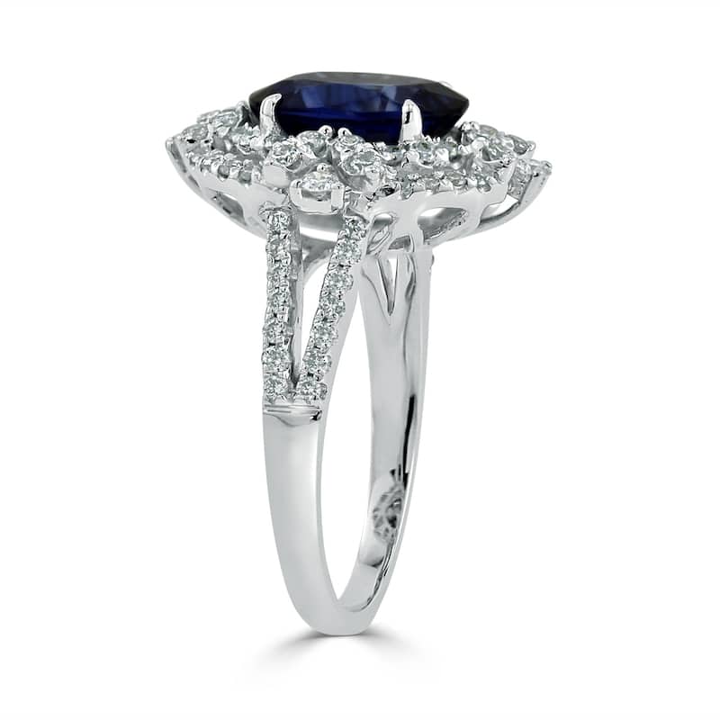 Auriya 3 1/2ct Oval-cut Blue Sapphire and 3/4ctw Double Halo Diamond Engagement Ring 18K Gold