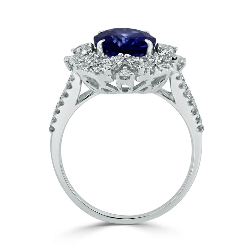 Auriya 3 1/2ct Oval-cut Blue Sapphire and 3/4ctw Double Halo Diamond Engagement Ring 18K Gold