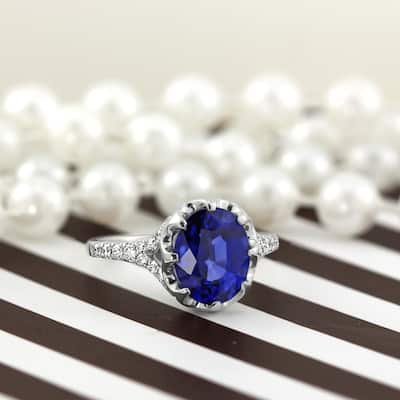 Auriya Modern 3 1/2ct Oval Blue Sapphire and Diamond Engagement Ring 1/4cttw 18K Gold