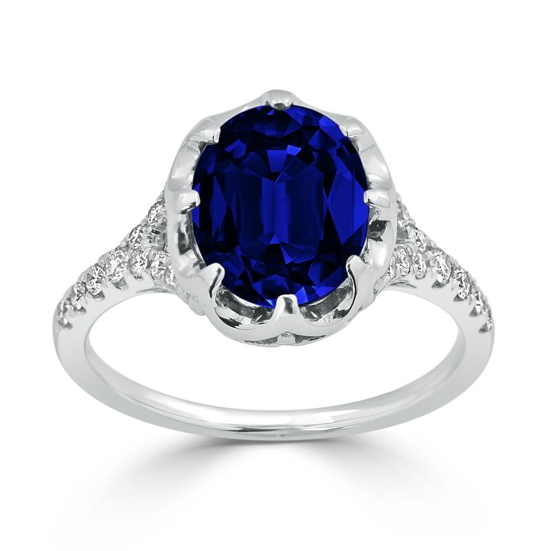 Auriya Modern 3 1/2ct Oval Blue Sapphire and Diamond Engagement Ring 1/4cttw 18K Gold