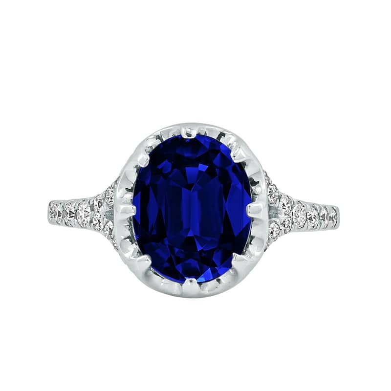 Auriya Modern 3 1/2ct Oval Blue Sapphire and Diamond Engagement Ring 1/4cttw 18K Gold