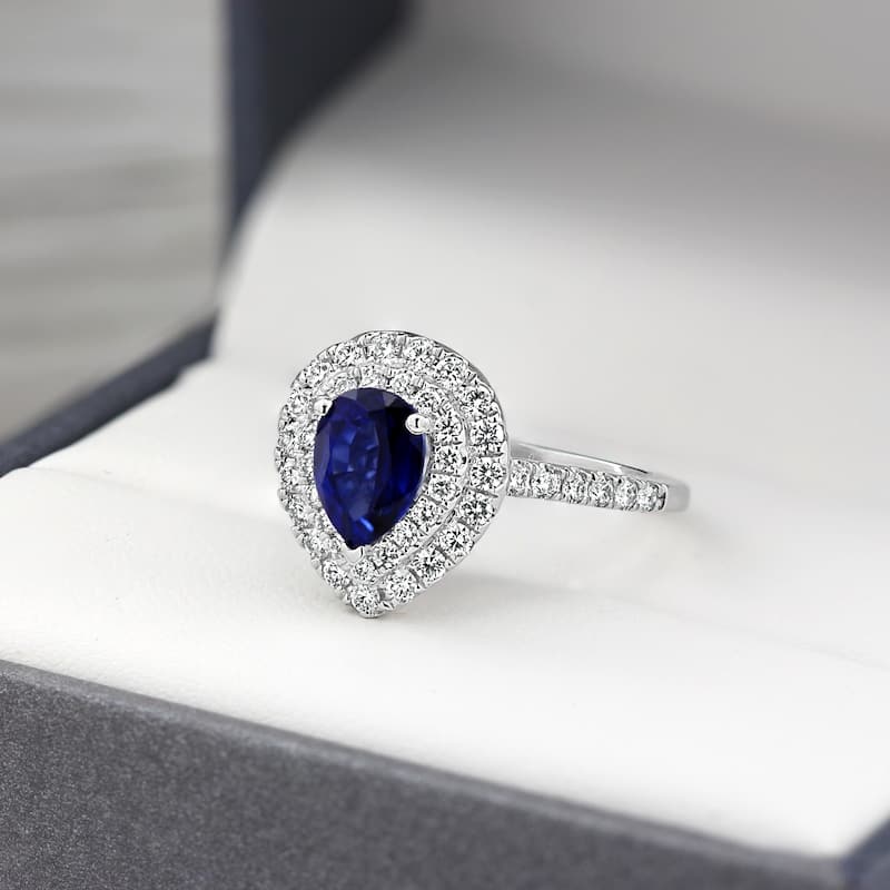 Auriya 1 1/2ct Pear-cut Blue Sapphire and 5/8ctw Diamond Engagement Ring 18K Gold