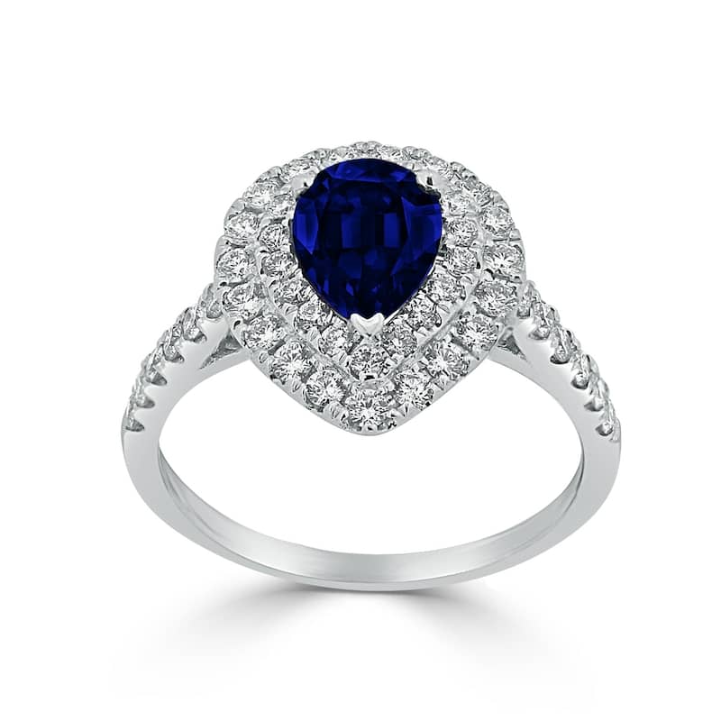 Auriya 1 1/2ct Pear-cut Blue Sapphire and 5/8ctw Diamond Engagement Ring 18K Gold