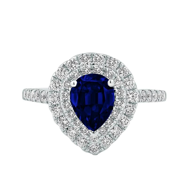 Auriya 1 1/2ct Pear-cut Blue Sapphire and 5/8ctw Diamond Engagement Ring 18K Gold