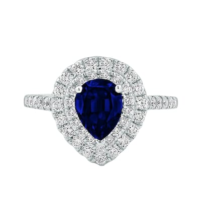 Auriya 1 1/2ct Pear-cut Blue Sapphire and 5/8ctw Diamond Engagement Ring 18K Gold