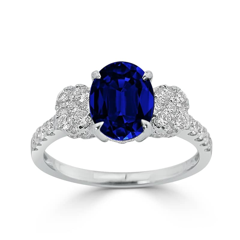 Auriya 2 1/2ct Oval Blue Sapphire 3-Stone Diamond Engagement Ring 3/4cttw 18K Gold