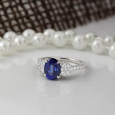 Auriya 2 1/2ct Oval Blue Sapphire 3-Stone Diamond Engagement Ring 3/4cttw 18K Gold