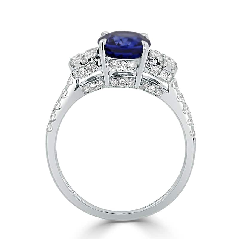 Auriya 2 1/2ct Oval Blue Sapphire 3-Stone Diamond Engagement Ring 3/4cttw 18K Gold