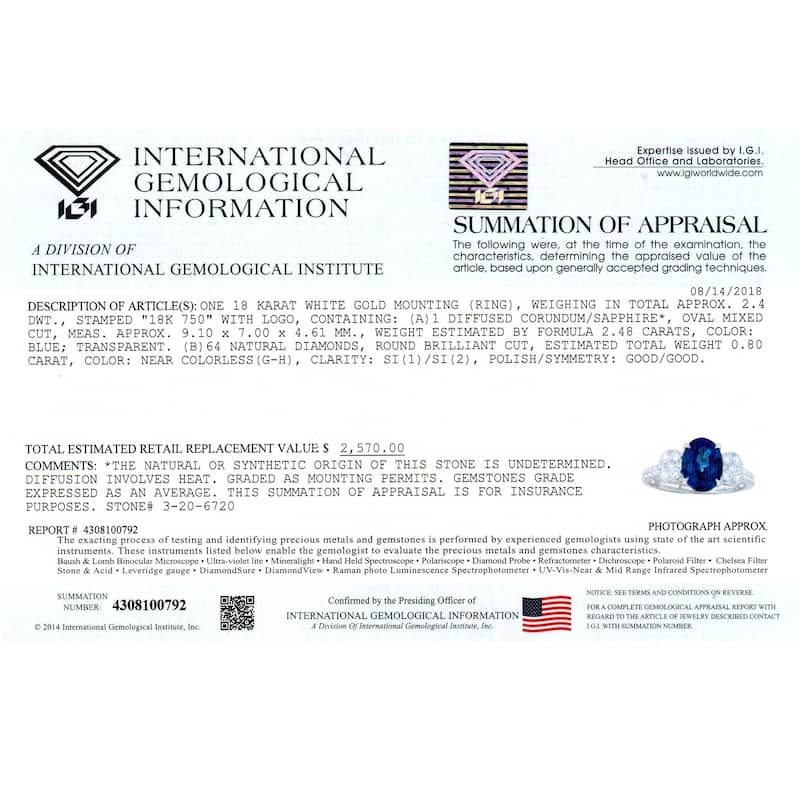 Auriya 2 1/2ct Oval Blue Sapphire 3-Stone Diamond Engagement Ring 3/4cttw 18K Gold