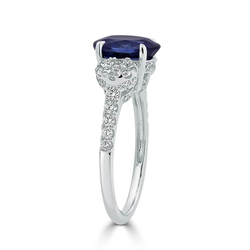 Auriya 2 1/2ct Oval Blue Sapphire 3-Stone Diamond Engagement Ring 3/4cttw 18K Gold