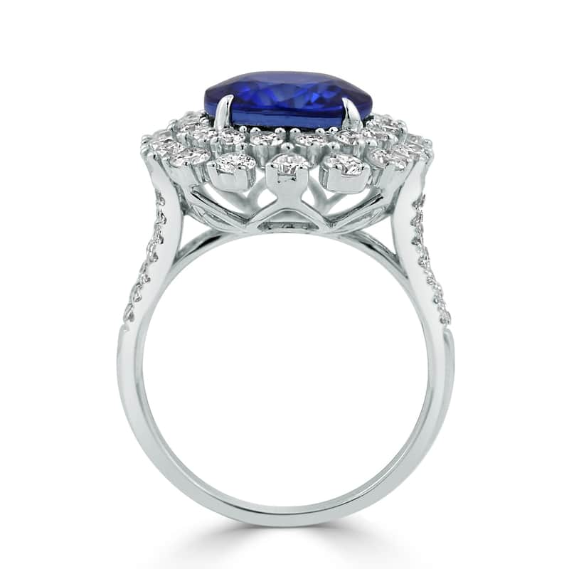 Auriya 7ct Oval-cut Blue Sapphire and 1 3/8ctw Halo Diamond Engagement Ring 18K Gold