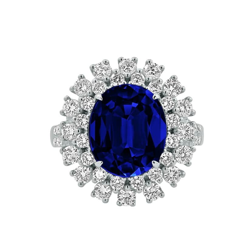 Auriya 7ct Oval-cut Blue Sapphire and 1 3/8ctw Halo Diamond Engagement Ring 18K Gold