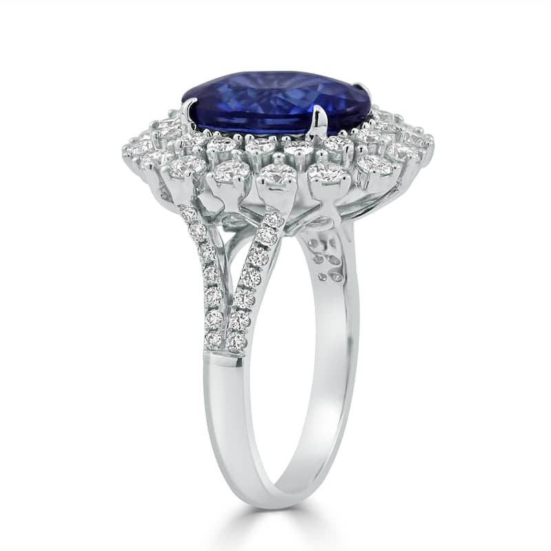 Auriya 7ct Oval-cut Blue Sapphire and 1 3/8ctw Halo Diamond Engagement Ring 18K Gold