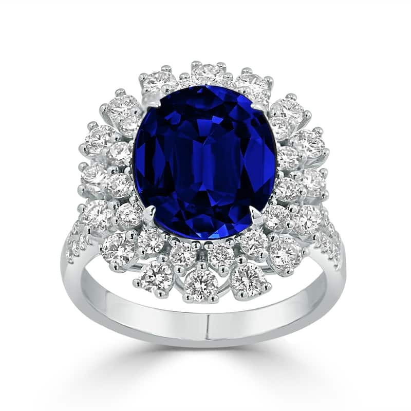 Auriya 7ct Oval-cut Blue Sapphire and 1 3/8ctw Halo Diamond Engagement Ring 18K Gold