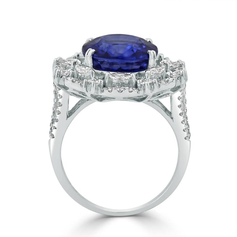 Auriya 18k Gold 10 1/6ct Vintage Oval Sapphire and Halo Diamond Ring 1 1/2ct TDW