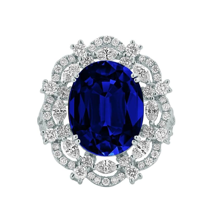 Auriya 18k Gold 10 1/6ct Vintage Oval Sapphire and Halo Diamond Ring 1 1/2ct TDW