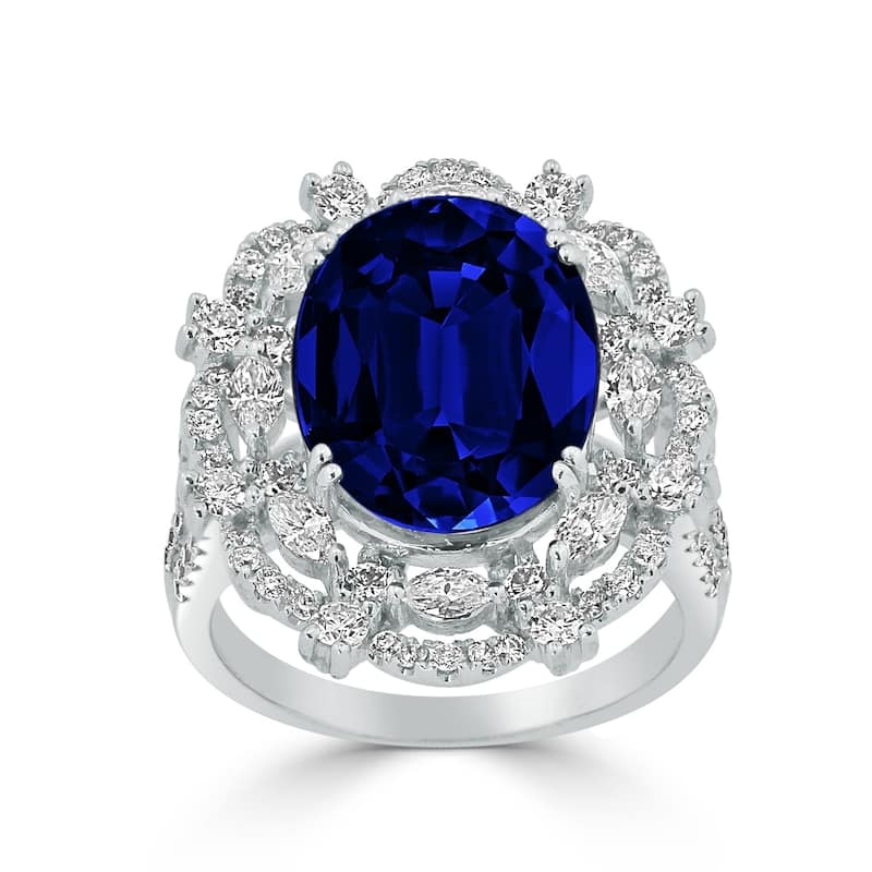 Auriya 18k Gold 10 1/6ct Vintage Oval Sapphire and Halo Diamond Ring 1 1/2ct TDW