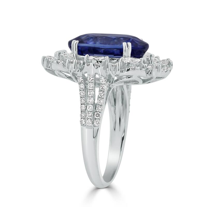 Auriya 18k Gold 10 1/6ct Vintage Oval Sapphire and Halo Diamond Ring 1 1/2ct TDW