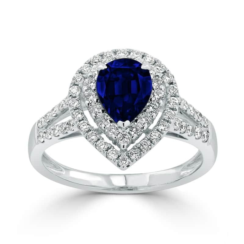 Auriya 1 3/8ct Pear Shape Blue Sapphire Halo Diamond Engagement Ring 5/8ct TDW 18k Gold