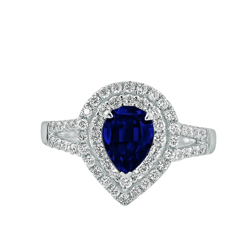 Auriya 1 3/8ct Pear Shape Blue Sapphire Halo Diamond Engagement Ring 5/8ct TDW 18k Gold