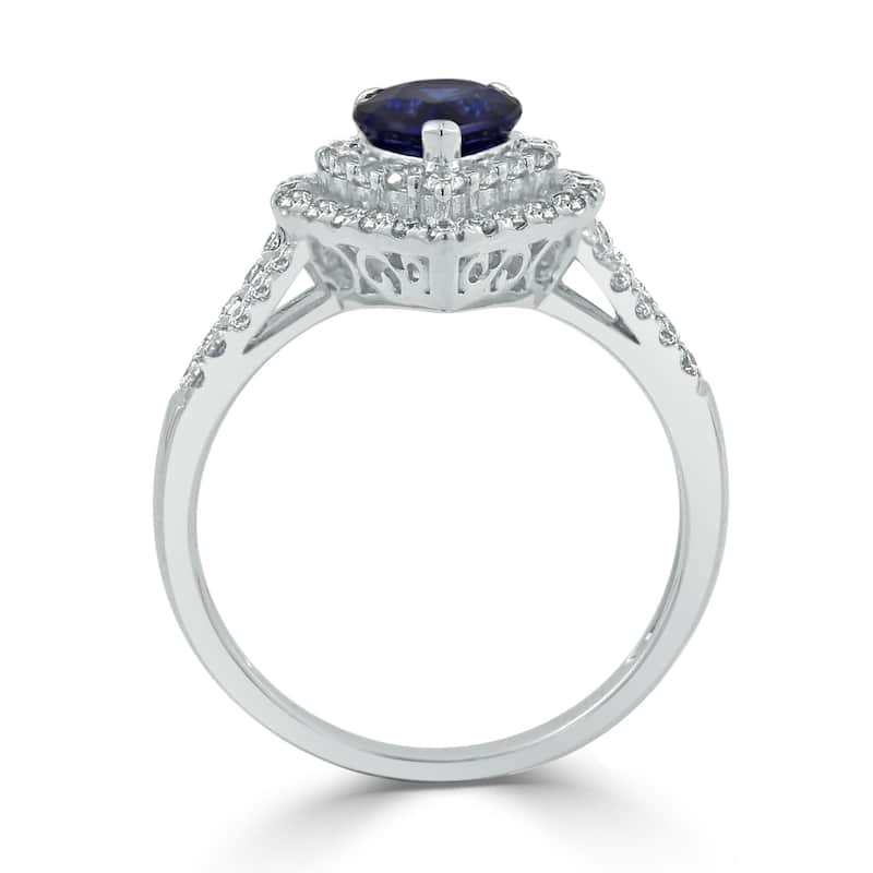 Auriya 1 3/8ct Pear Shape Blue Sapphire Halo Diamond Engagement Ring 5/8ct TDW 18k Gold