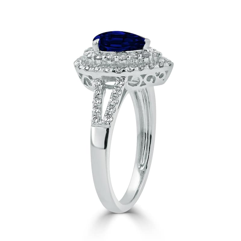 Auriya 1 3/8ct Pear Shape Blue Sapphire Halo Diamond Engagement Ring 5/8ct TDW 18k Gold