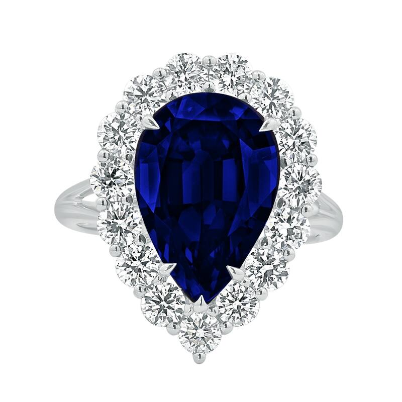 Auriya 18k Gold 6 5/8ct Pear-cut Sapphire Halo Diamond Engagement Ring 1 3/4ct TDW