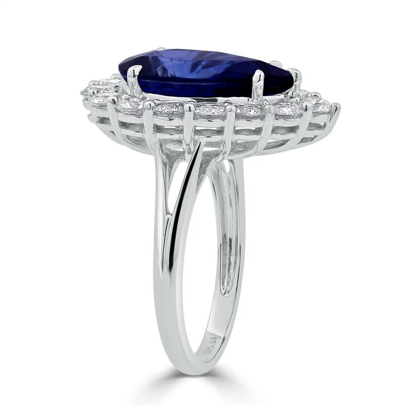 Auriya 18k Gold 6 5/8ct Pear-cut Sapphire Halo Diamond Engagement Ring 1 3/4ct TDW