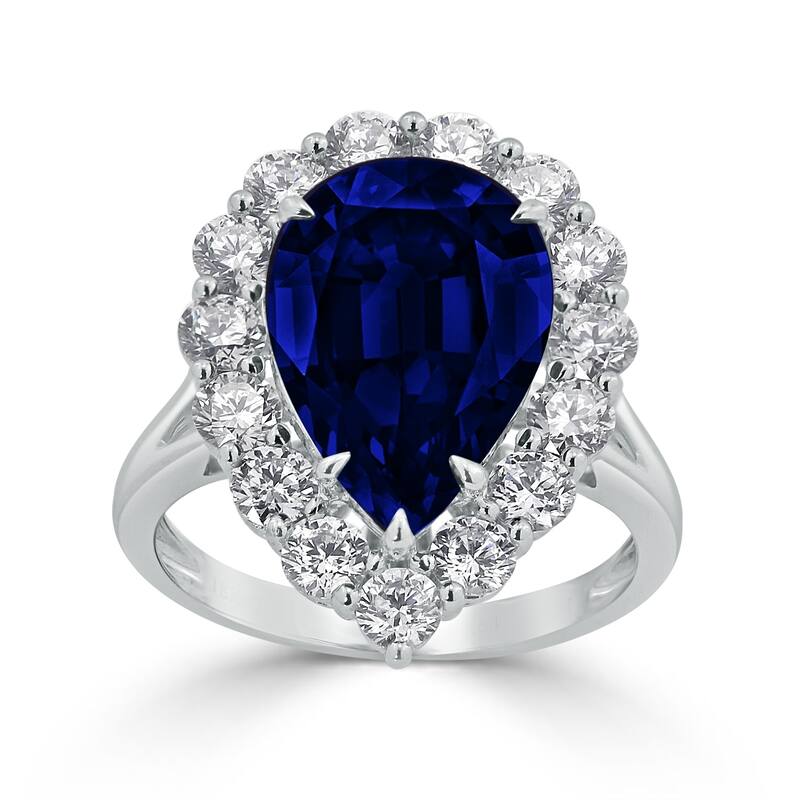 Auriya 18k Gold 6 5/8ct Pear-cut Sapphire Halo Diamond Engagement Ring 1 3/4ct TDW