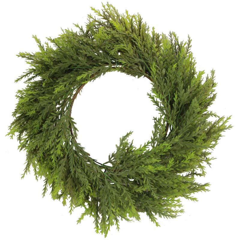 Artificial 25" Chinese Ceder Wreath In Green
