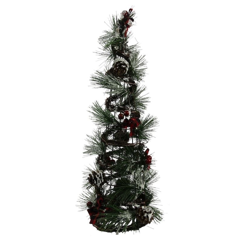 21" Christmas Wire Cone Tree With LED Lights - Polyester - ABN4X004-GRNSNOW