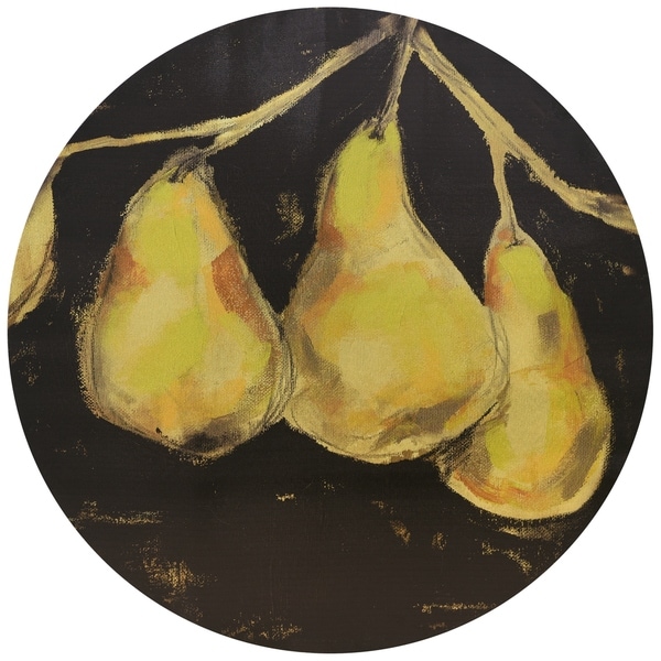 "Golden Pears" Circular Gold Canvas Printed on 2" Wood Wall Art - Multi