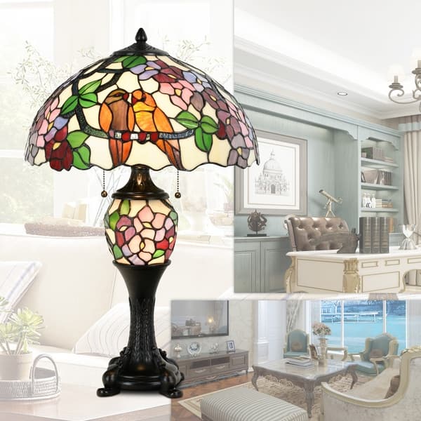 Shop Tiffany Style Pumpkin Light Table Lamp Victorian Hummingbird