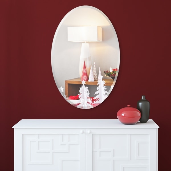 Frameless Beveled Oval Wall Mirror, Ready to Hang, Bathroom Room, Vanity Mirror - Clear - 24 in. x 0.39 in. x 36 in.