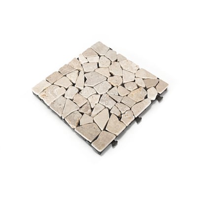 Courtyard Casual Natural Travertine Stone White Deck Tile, 6 pc Set