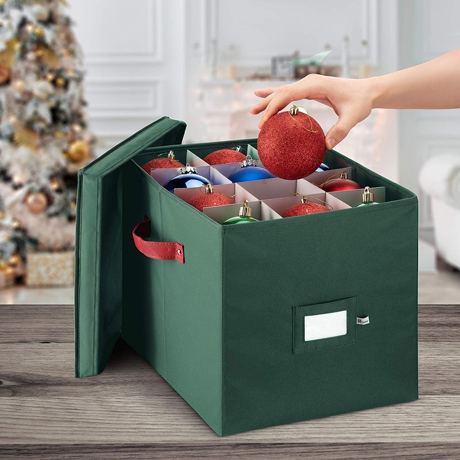 Premium Christmas Ornament Storage Box for Large Ornaments Storage Container Hold 36 Holiday Ornaments and Xmas Decorations Accessories/—Tear-Proof 600D Oxford 4-inch Compartment