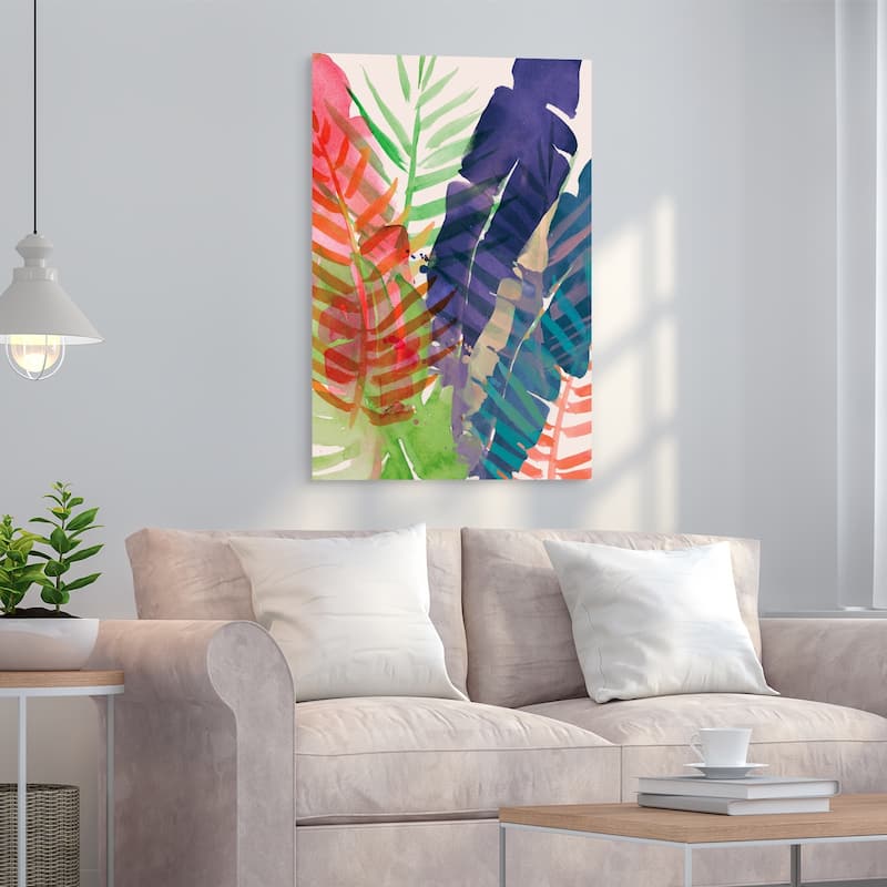 "Electric Palms 1" Graphic Wall Art on Free Floating Tempered Glass - Multi-color
