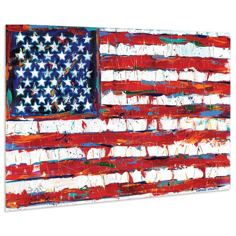 "Dramatic Stars & Stripes" American Flag Wall Art on Tempered Glass