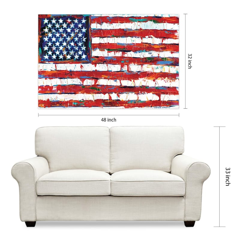 "Dramatic Stars & Stripes" American Flag Wall Art on Tempered Glass