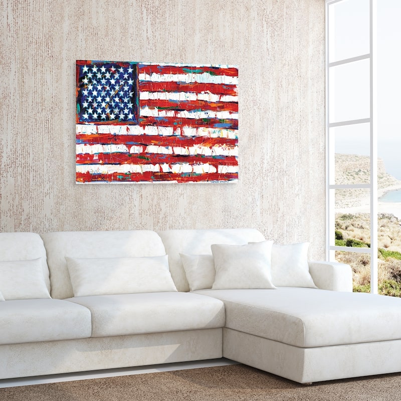 "Dramatic Stars & Stripes" American Flag Wall Art on Tempered Glass